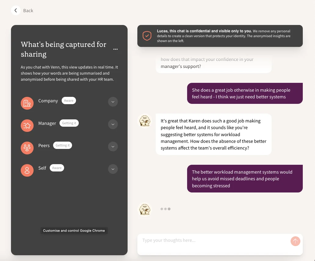 Conversation with Venn in progress
